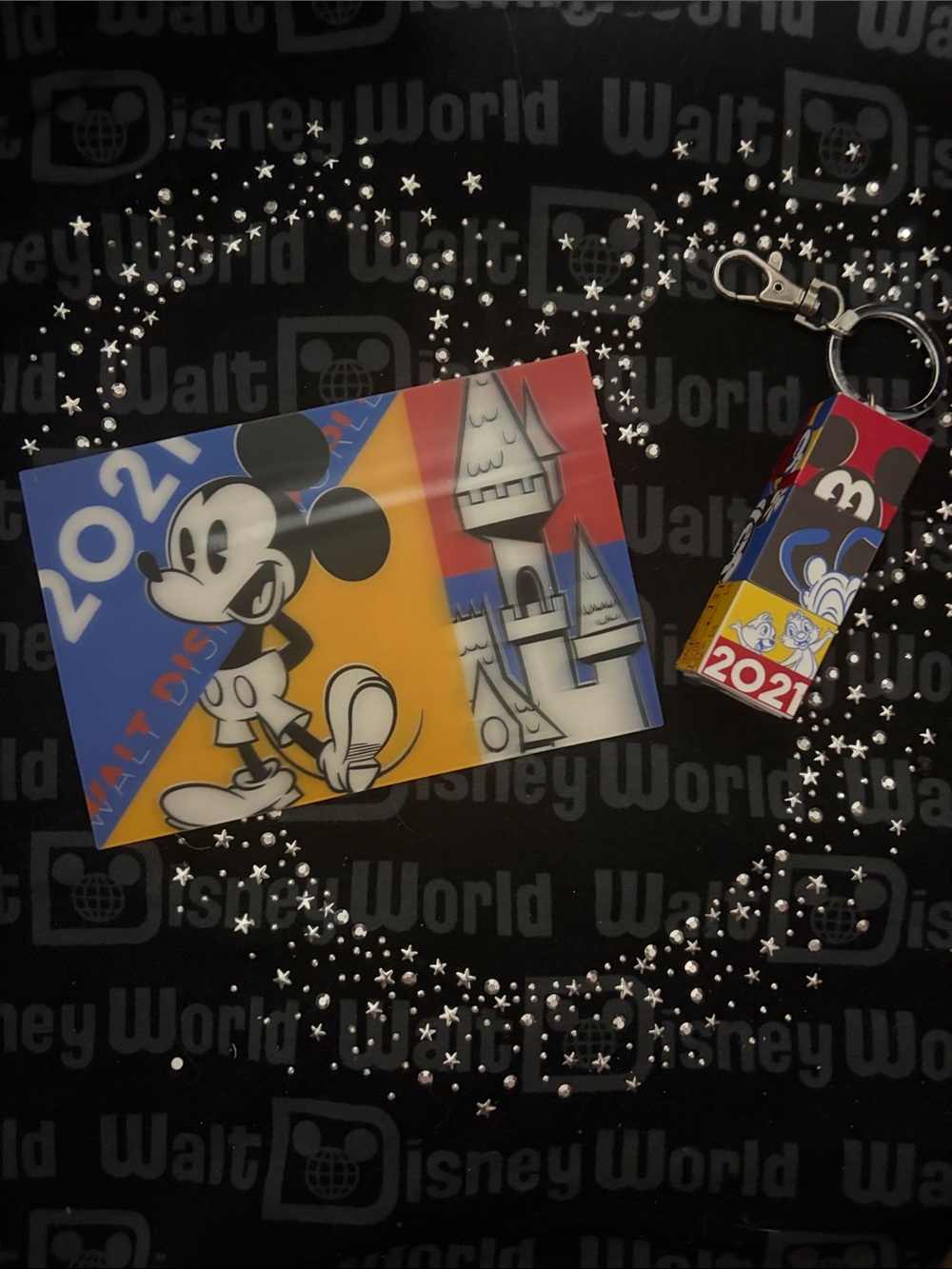 Disney Mickey 2021 Collectible Card & Keychain - Yellow/Blue/Red